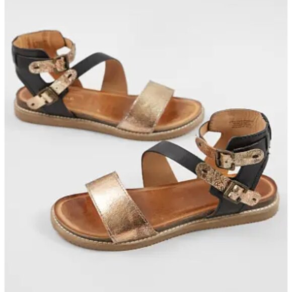 Diba True Shoes - Diba True Black Gold Fair Enough Leather Ankle Strap Sandals Size 8